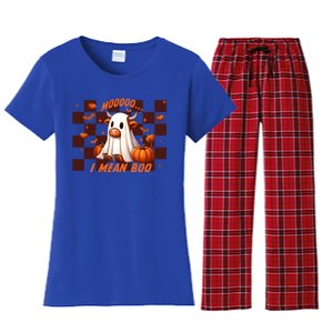 Moo I Mean Boo Highland Cow Checkered Halloween Costume Cute Gift Women's Flannel Pajama Set