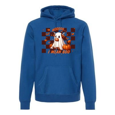 Moo I Mean Boo Highland Cow Checkered Halloween Costume Cute Gift Premium Hoodie