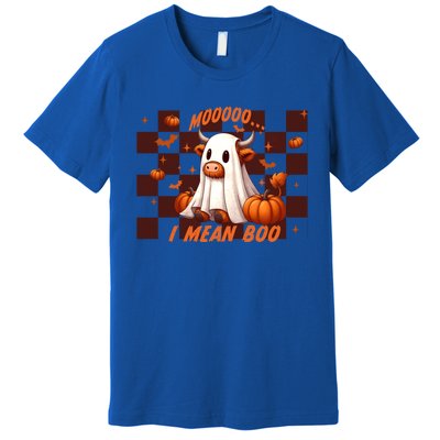 Moo I Mean Boo Highland Cow Checkered Halloween Costume Cute Gift Premium T-Shirt