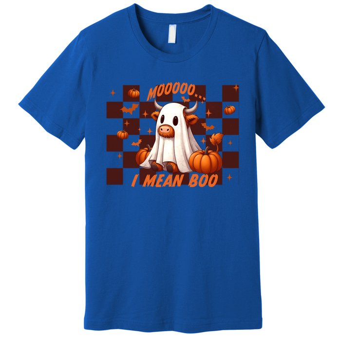 Moo I Mean Boo Highland Cow Checkered Halloween Costume Cute Gift Premium T-Shirt