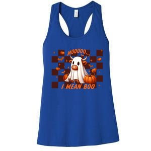 Moo I Mean Boo Highland Cow Checkered Halloween Costume Cute Gift Women's Racerback Tank