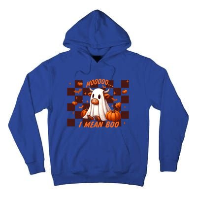 Moo I Mean Boo Highland Cow Checkered Halloween Costume Cute Gift Tall Hoodie