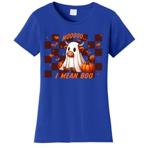 Moo I Mean Boo Highland Cow Checkered Halloween Costume Cute Gift Women's T-Shirt