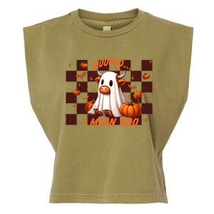 Moo I Mean Boo Highland Cow Checkered Halloween Costume Cute Gift Garment-Dyed Women's Muscle Tee