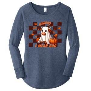 Moo I Mean Boo Highland Cow Checkered Halloween Costume Cute Gift Women's Perfect Tri Tunic Long Sleeve Shirt