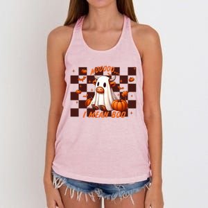 Moo I Mean Boo Highland Cow Checkered Halloween Costume Cute Gift Women's Knotted Racerback Tank