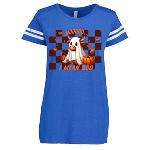 Moo I Mean Boo Highland Cow Checkered Halloween Costume Cute Gift Enza Ladies Jersey Football T-Shirt