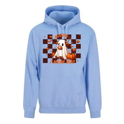 Moo I Mean Boo Highland Cow Checkered Halloween Costume Cute Gift Unisex Surf Hoodie