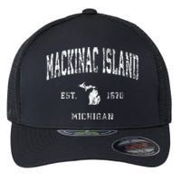 Mackinac Island Michigan MI Vintage Athletic Sports Design Flexfit Unipanel Trucker Cap