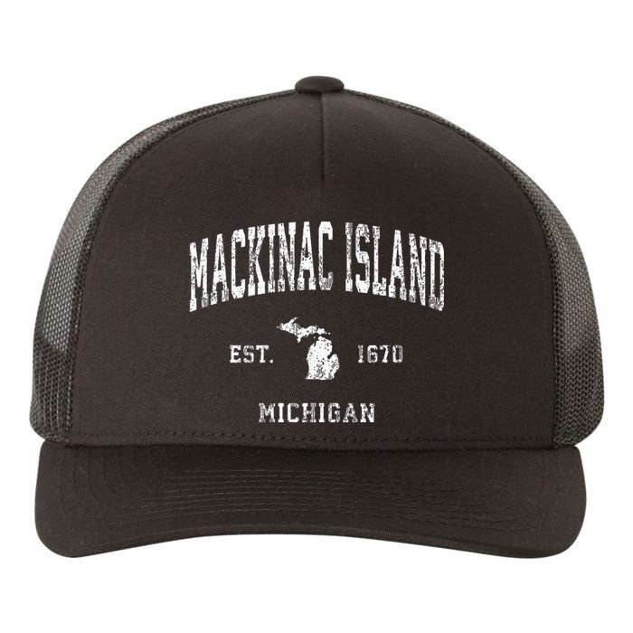 Mackinac Island Michigan MI Vintage Athletic Sports Design Yupoong Adult 5-Panel Trucker Hat