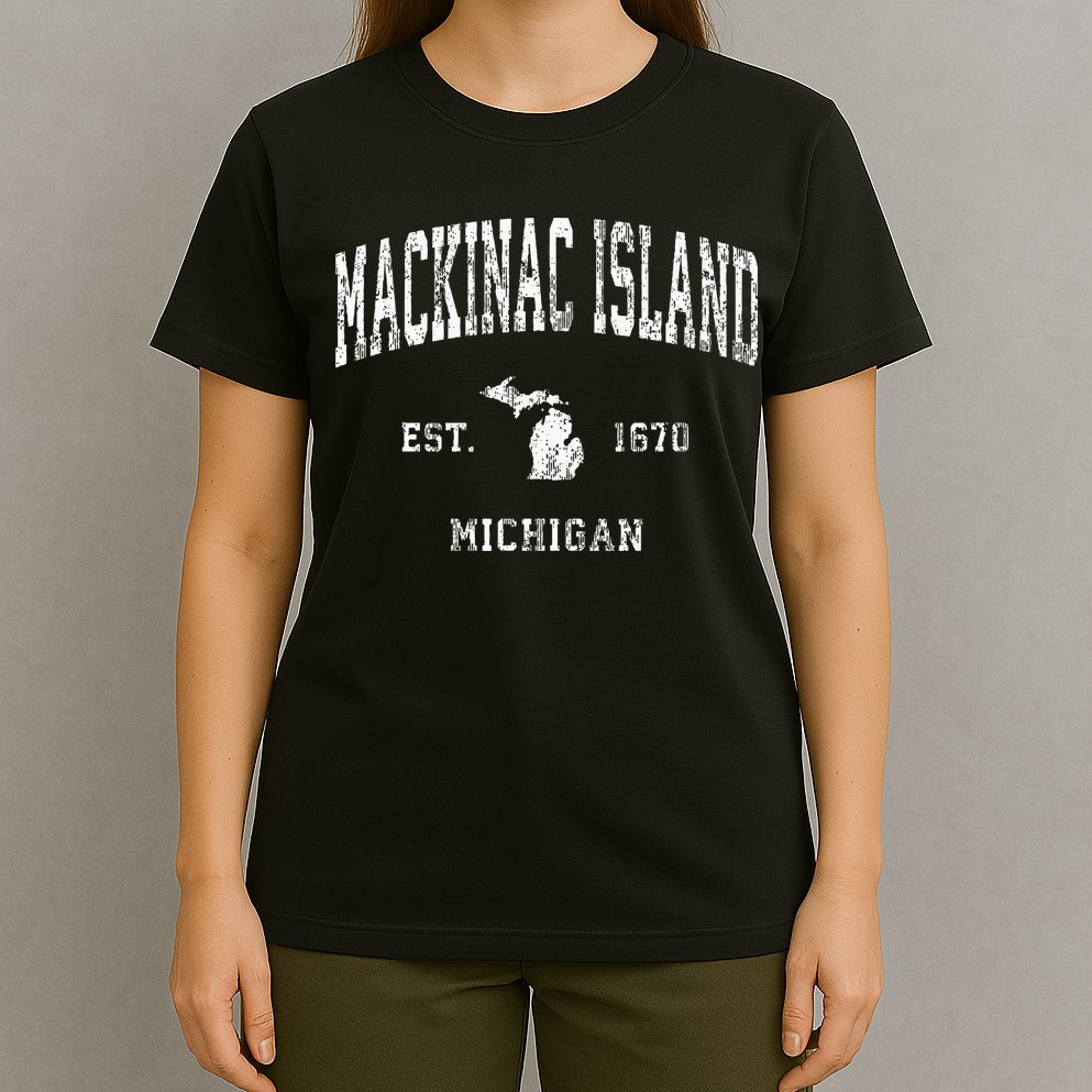Mackinac Island Michigan MI Vintage Athletic Sports Design T-Shirt