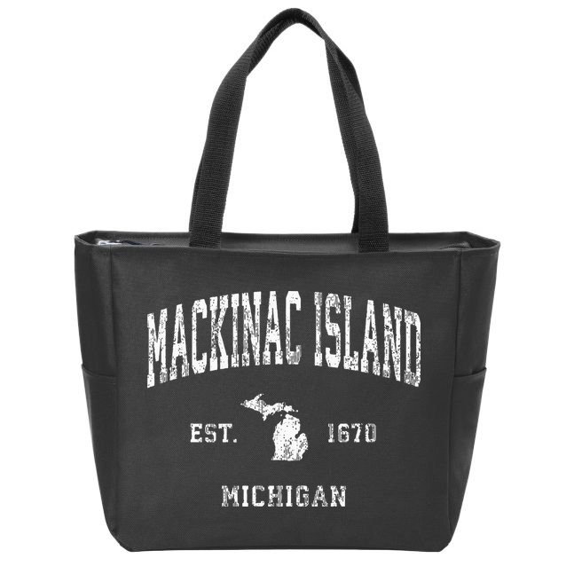 Mackinac Island Michigan MI Vintage Athletic Sports Design Zip Tote Bag