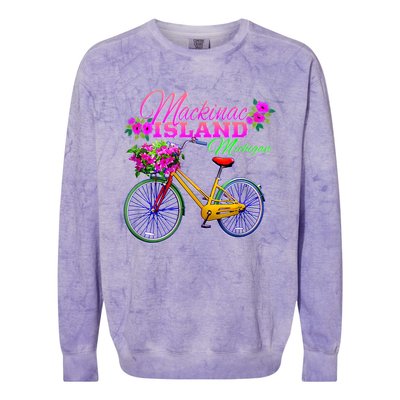 Mackinac Island Michigan Vintage Bike Flowers Colorblast Crewneck Sweatshirt