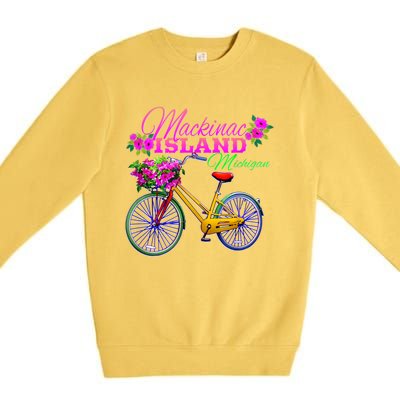 Mackinac Island Michigan Vintage Bike Flowers Premium Crewneck Sweatshirt