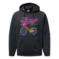 Mackinac Island Michigan Vintage Bike Flowers Performance Fleece Hoodie