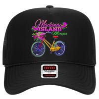 Mackinac Island Michigan Vintage Bike Flowers High Crown Mesh Back Trucker Hat