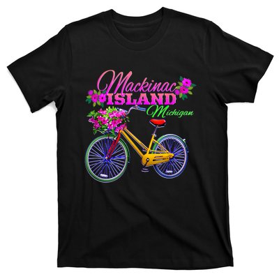 Mackinac Island Michigan Vintage Bike Flowers T-Shirt