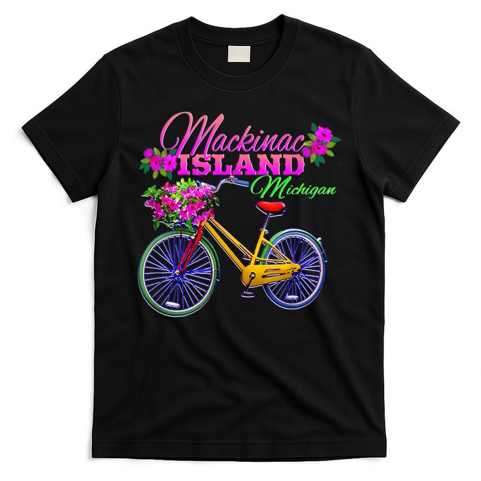 Mackinac Island Michigan Vintage Bike Flowers T-Shirt