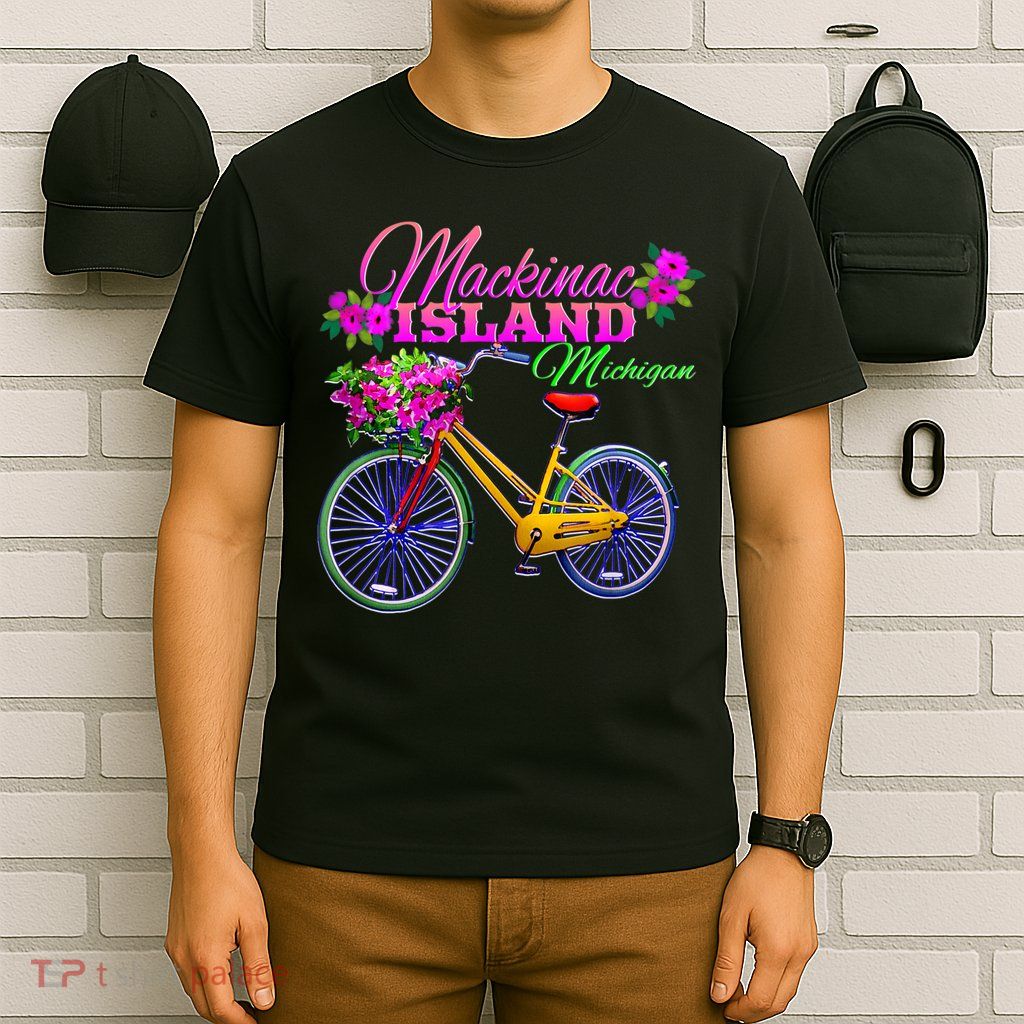 Mackinac Island Michigan Vintage Bike Flowers T-Shirt