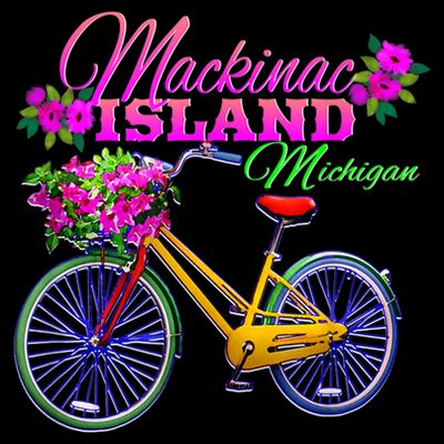 Mackinac Island Michigan Vintage Bike Flowers T-Shirt