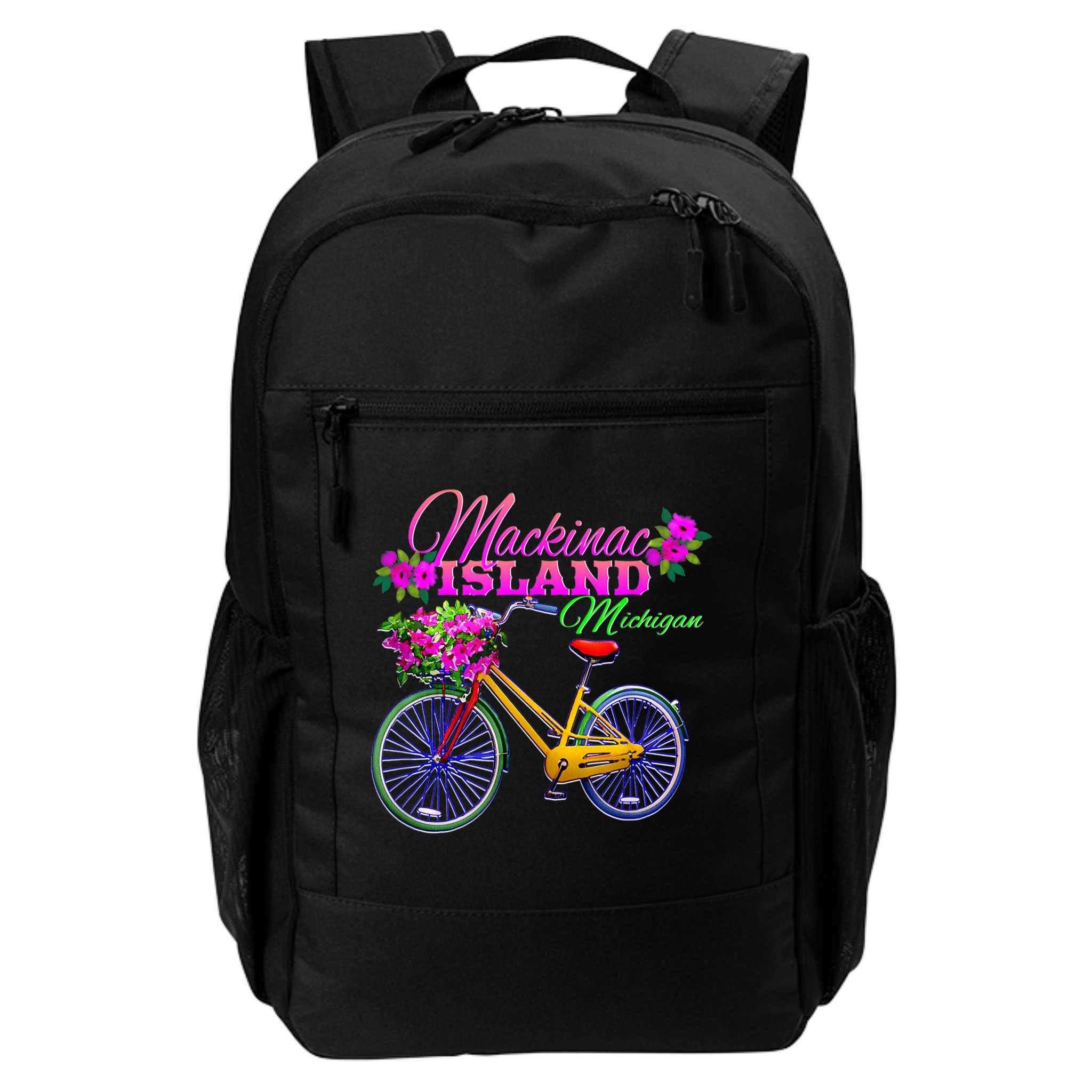 Mackinac Island Michigan Vintage Bike Flowers Backpack