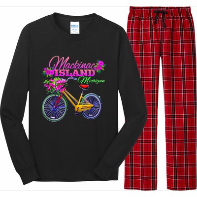 Mackinac Island Michigan Vintage Bike Flowers Long Sleeve Pajama Set