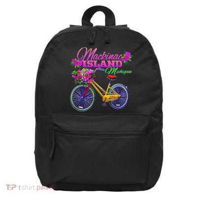 Mackinac Island Michigan Vintage Bike Flowers 16 in Basic Backpack
