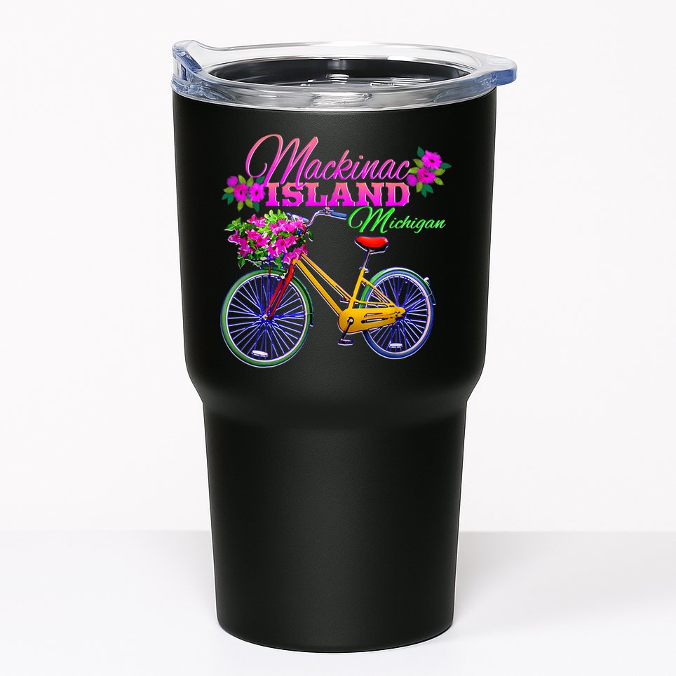 Mackinac Island Michigan Vintage Bike Flowers Tumbler