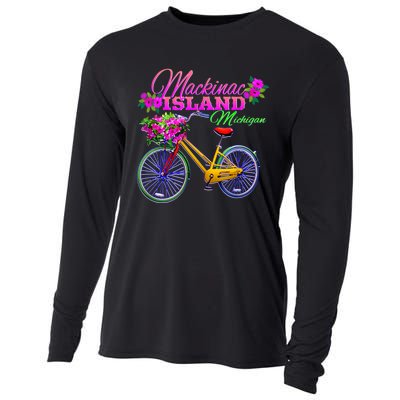 Mackinac Island Michigan Vintage Bike Flowers Cooling Performance Long Sleeve Crew