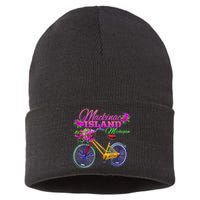 Mackinac Island Michigan Vintage Bike Flowers Sustainable Knit Beanie