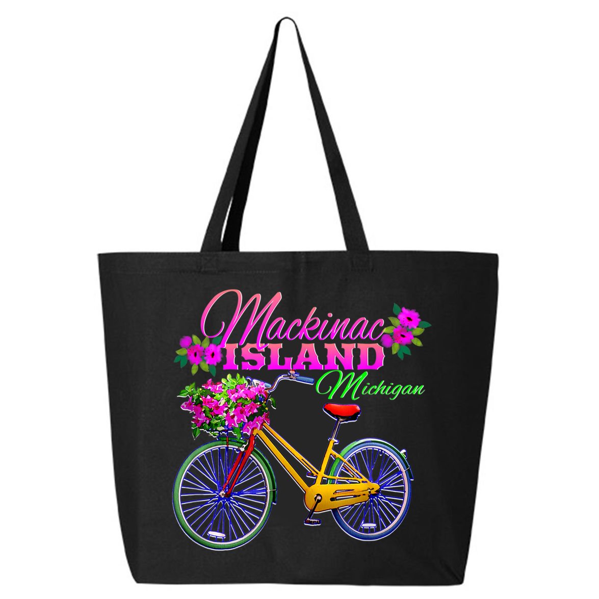Mackinac Island Michigan Vintage Bike Flowers 25L Jumbo Tote