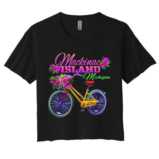 Mackinac Island Michigan Vintage Bike Flowers Crop Top