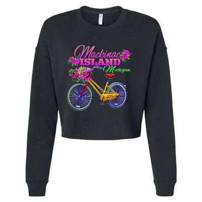 Mackinac Island Michigan Vintage Bike Flowers Cropped Pullover Crew