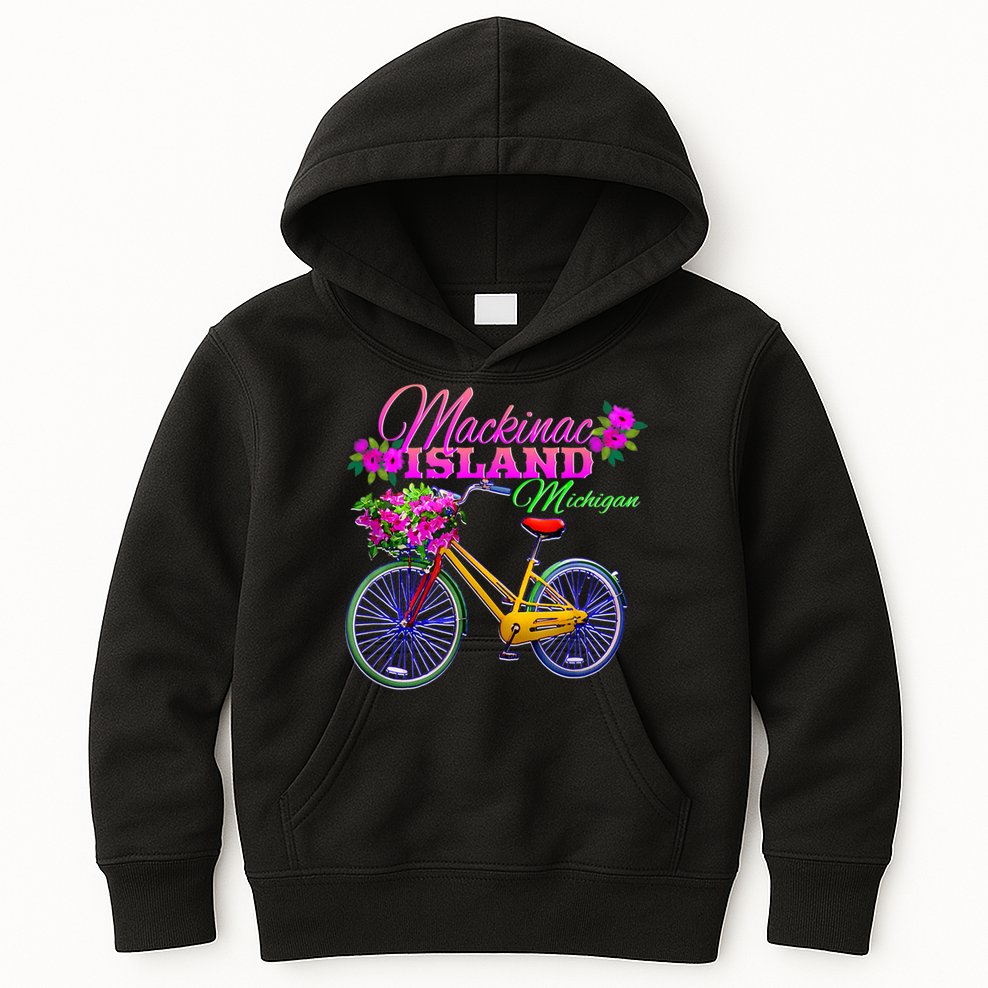 Mackinac Island Michigan Vintage Bike Flowers Kids Hoodie