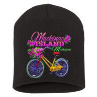 Mackinac Island Michigan Vintage Bike Flowers Short Acrylic Beanie