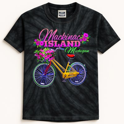 Mackinac Island Michigan Vintage Bike Flowers Kids Tie-Dye T-Shirt
