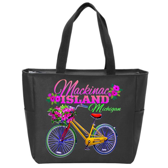 Mackinac Island Michigan Vintage Bike Flowers Zip Tote Bag