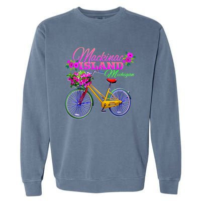 Mackinac Island Michigan Vintage Bike Flowers Garment-Dyed Sweatshirt