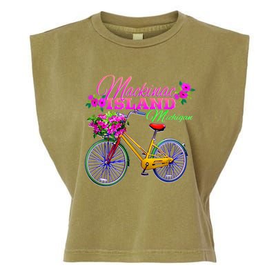 Mackinac Island Michigan Vintage Bike Flowers Garment-Dyed Women's Muscle Tee