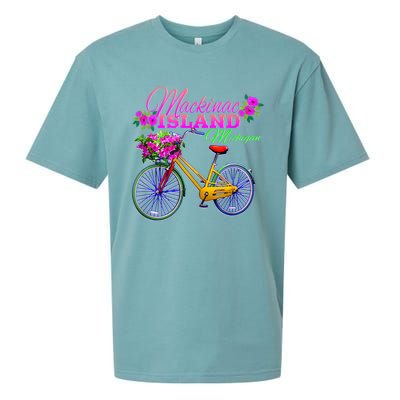 Mackinac Island Michigan Vintage Bike Flowers Sueded Cloud Jersey T-Shirt