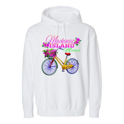 Mackinac Island Michigan Vintage Bike Flowers Garment-Dyed Fleece Hoodie