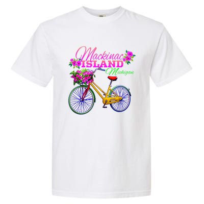 Mackinac Island Michigan Vintage Bike Flowers Garment-Dyed Heavyweight T-Shirt