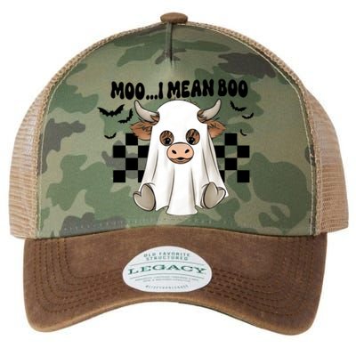 Moo I Mean Boo Highland Cow Halloween Cow Ghost Gift Legacy Tie Dye Trucker Hat