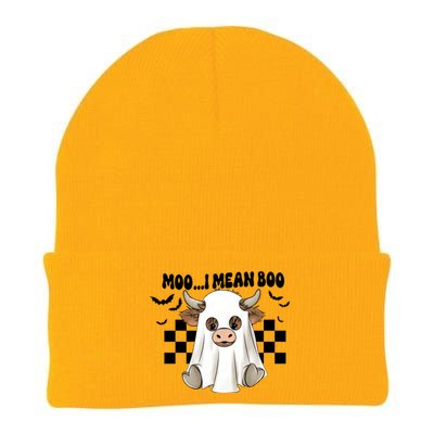 Moo I Mean Boo Highland Cow Halloween Cow Ghost Gift Knit Cap Winter Beanie