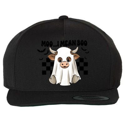 Moo I Mean Boo Highland Cow Halloween Cow Ghost Gift Wool Snapback Cap