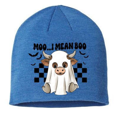 Moo I Mean Boo Highland Cow Halloween Cow Ghost Gift Sustainable Beanie