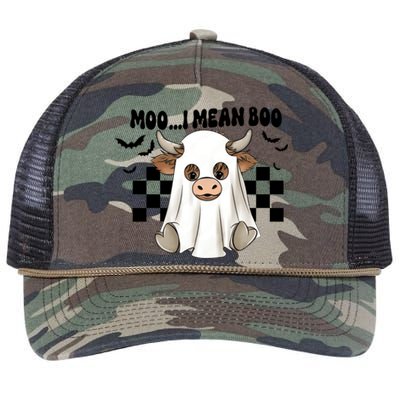 Moo I Mean Boo Highland Cow Halloween Cow Ghost Gift Retro Rope Trucker Hat Cap