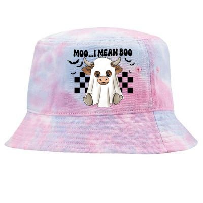 Moo I Mean Boo Highland Cow Halloween Cow Ghost Gift Tie-Dyed Bucket Hat