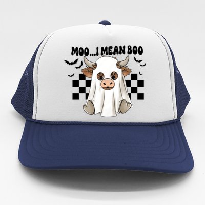 Moo I Mean Boo Highland Cow Halloween Cow Ghost Gift Trucker Hat