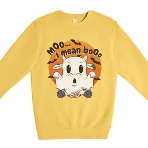 Moo I Mean Boo Meaningful Gift Funny Halloween Cool Gift Premium Crewneck Sweatshirt